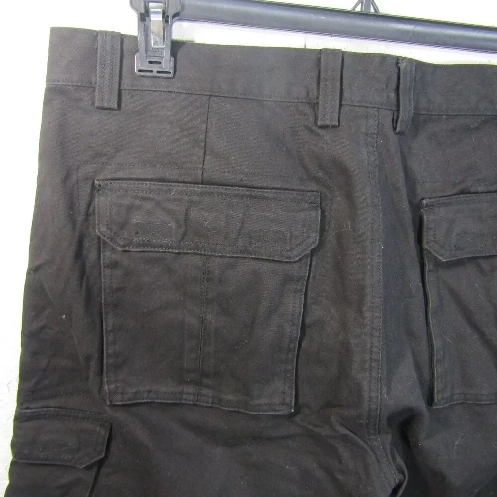 NOIZ. Men's Size 42 Black Y2K Cargo Shorts Drawstring Hem Cotton Baggy Workwear